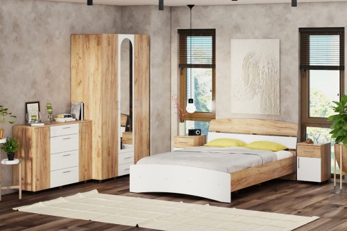 Спальний гарнітур Мілана (Комод К-2+4 + Ліжко-160 + тумба-2 (2 шт.) + Шафа Ш-3) Пєхотін