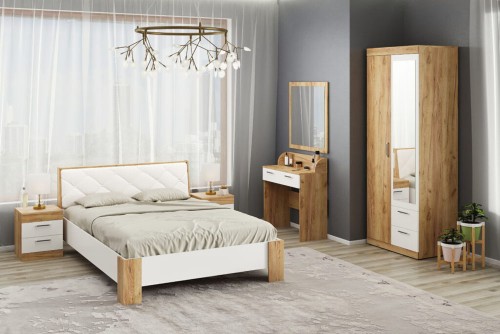 Спальний гарнітур Моніка (Комод К-4 + Тумба-2 (2шт.) + Ліжко-160 + Банкетка + Туалетний столик + Банкетка + Шафа Ш-4) Пєхотін