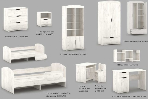 Дитяча Кирюша ліжко+парта+шафа СнС Меблі