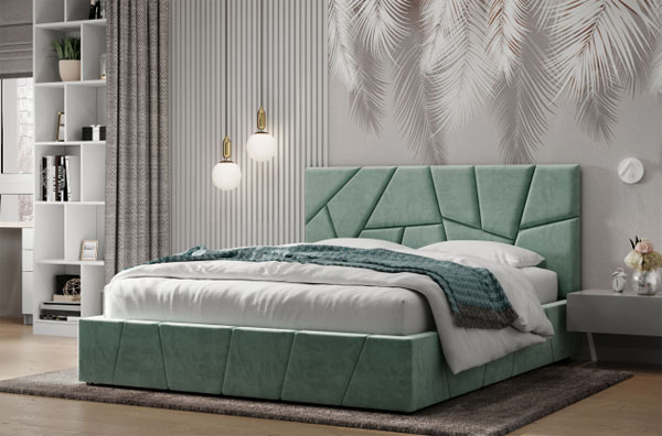 Купить кровать с мягкой спинкой-изголовьем тканевой недорого в Днепре